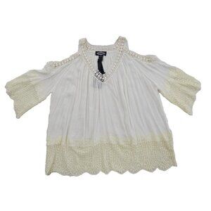 Oliver Tunic Blouse Women's Large White Cold Shoulder Crochet Trim Top NWT